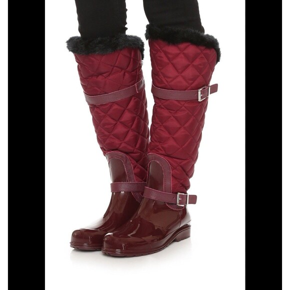 Michael Kors Shoes - Michael Kors Red Fulton Quilted Rain Boots MK Burgundy Size 8 Buckle Faux Fur